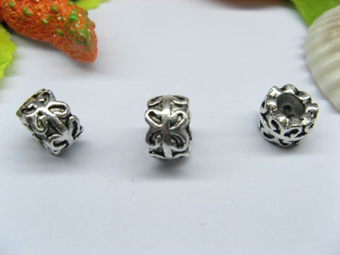 50pcs Tibetan Silver Butterfly Barrel Beads European Design - Click Image to Close