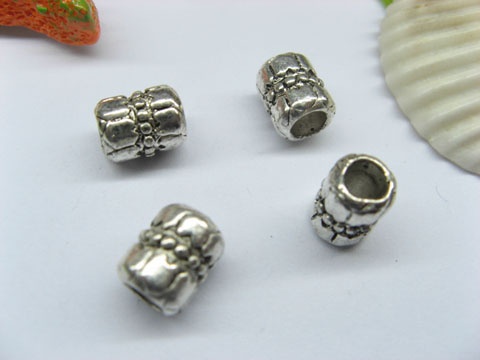 50pcs Tibetan Silver Barrel Beads European Design - Click Image to Close