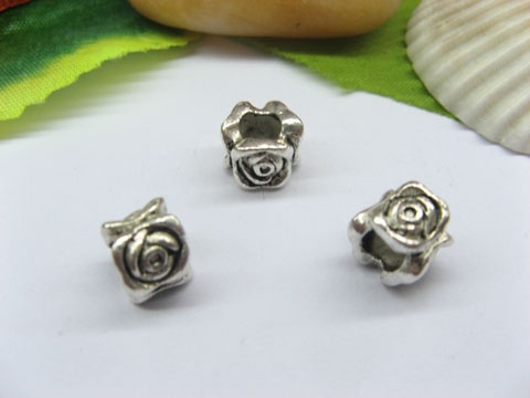 20pcs Tibetan Silver Rose Barrel Beads European Design - Click Image to Close