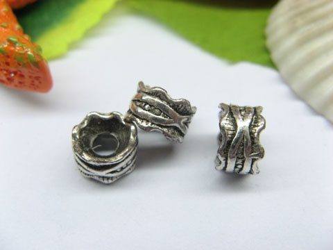 50pcs Tibetan Silver Wave Barrel Beads European Design - Click Image to Close