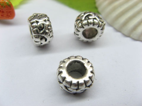 20pcs Tibetan Silver Small Flower Barrel Beads European Design - Click Image to Close