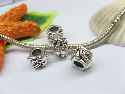 50pcs Tibetan Silver Carved Flower Square Beads European Design - Click Image to Close