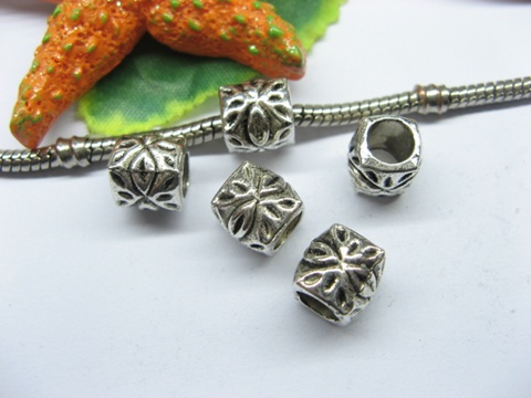 20pcs Tibetan Silver Flower Barrel Beads European Design - Click Image to Close