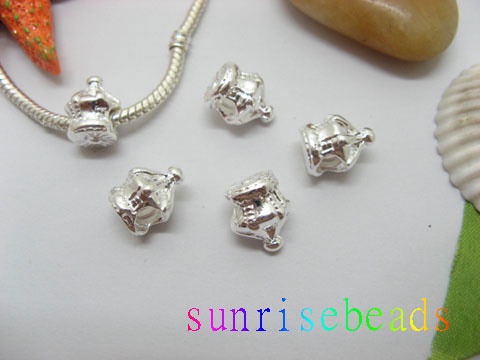10pcs Silver Plated Screw Crown Beads European Design - Click Image to Close
