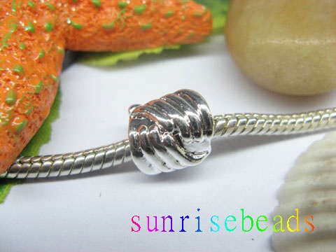 10pcs Silver Plated Screw Shaking Hands Beads European Design - Click Image to Close