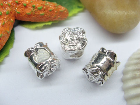 10pcs Silver Plated Screw Rose Barrel Beads European Design - Click Image to Close