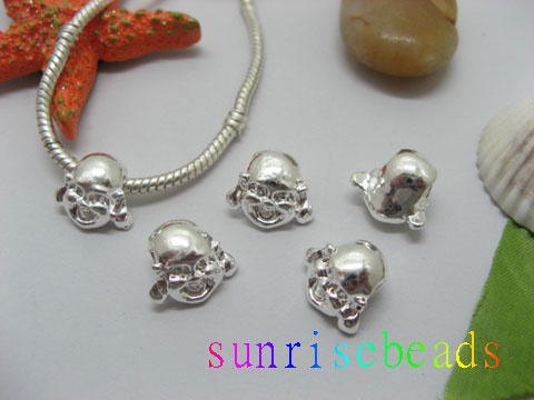 10pcs Silver Plated Screw Buddha Head Beads European Design - Click Image to Close