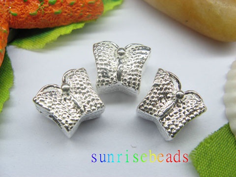 10pcs Silver Plated Screw Butterfly Beads European Design - Click Image to Close